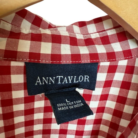 VINTAGE! 90’s Y2K Ann Taylor Women's Red Check Button-Up Shirt L Casual Fall - Picture 3 of 5